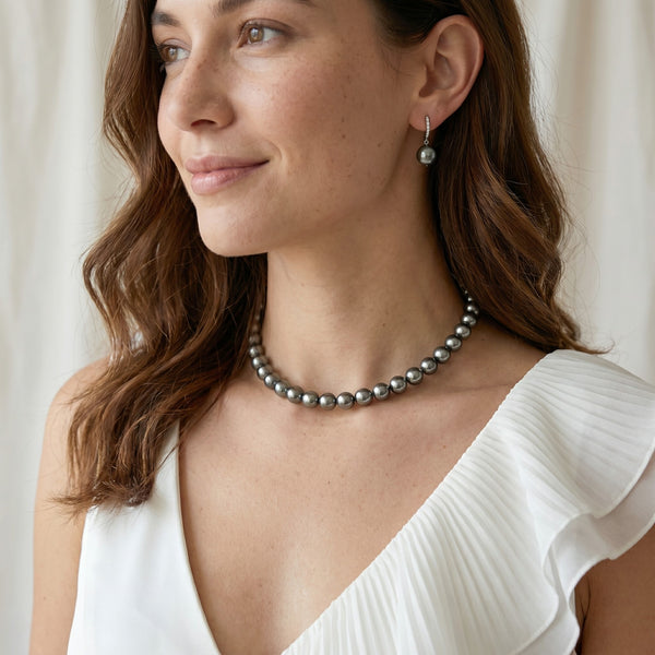 9-11 mm Silvery-Green Tahitian South Sea Pearl Necklace - AAAA