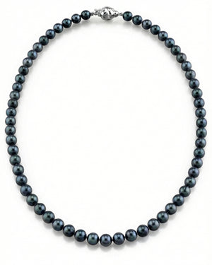 Black Japanese Akoya Black Pearl Necklace, 6.5-7.0mm - AA+ Quality