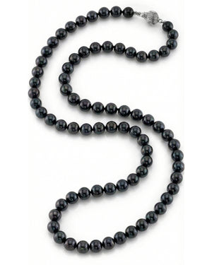 Black Japanese Akoya Pearl Necklace, 6.5-7.0mm - AAA Quality