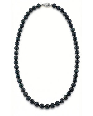 Black Japanese Akoya Pearl Necklace, 7.5-8.0mm - AA+ Quality