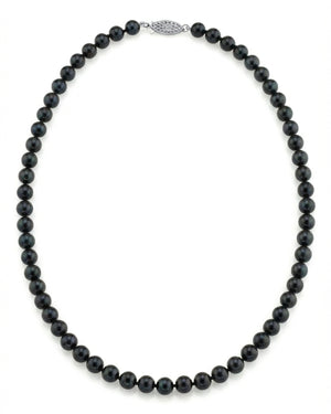 Black Japanese Akoya Pearl Necklace, 6.0-6.5mm - AA+ Quality