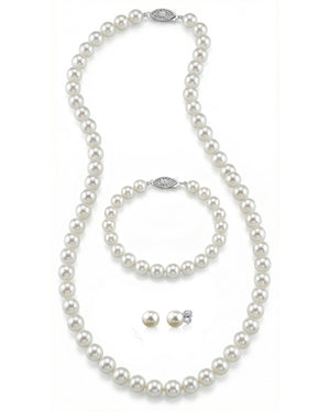 White Japanese Akoya Pearl 3-Piece Jewelry Set - AAA Quality