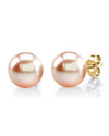 10mm Peach Freshwater Round Pearl Stud Earrings - Model Image