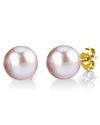 12mm Pink Freshwater Round Pearl Stud Earrings - Model Image