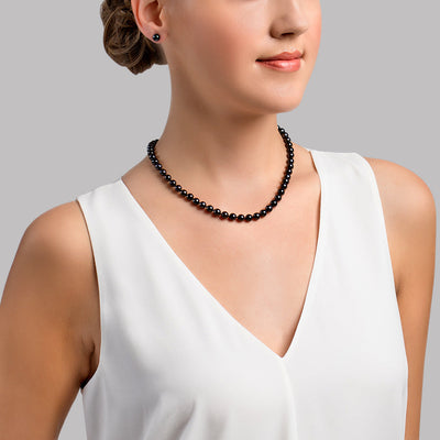 6.5-7.0mm Japanese Akoya Black Pearl Necklace- AAA Quality - Secondary Image