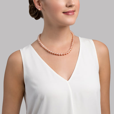 8.0-8.5mm Peach Freshwater Pearl Necklace - Gem Quality - Secondary Image