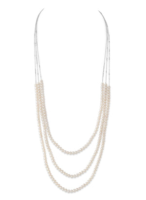 14K Gold Triple Freshwater Pearl and Chain Mei Necklace