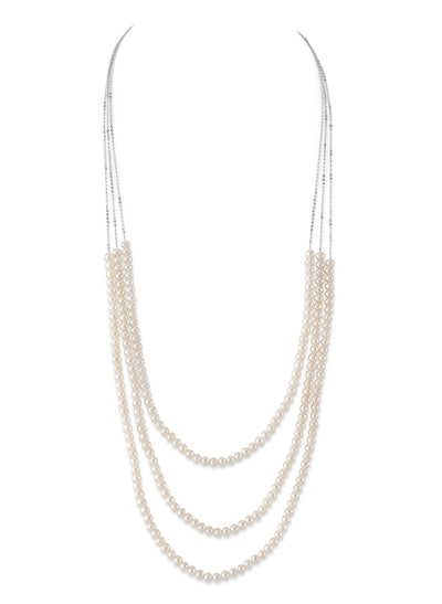 14K Gold Triple Freshwater Pearl and Chain Mei Necklace