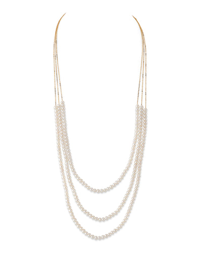 14K Gold Triple Freshwater Pearl and Chain Mei Necklace - Model Image
