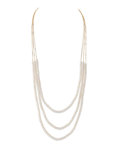 14K Gold Triple Freshwater Pearl and Chain Addie Necklace - Model Image