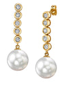 White South Sea Pearl & Diamond Cascade Earrings - Model Image