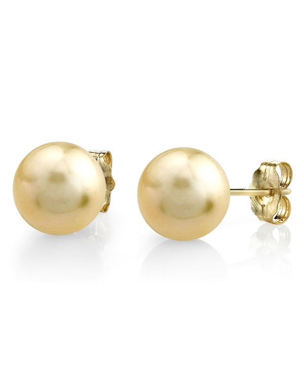 Champagne Golden South Sea Round AAA Pearl Stud Earrings - Pearls