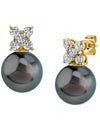 Tahitian South Sea Pearl & Diamond Dahlia Earrings - Model Image