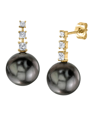 Tahitian South Sea Pearl & Diamond Dorothy Earrings - Model Image