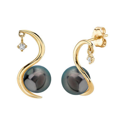 Tahitian South Sea Pearl & Diamond Ellis Earrings - Model Image