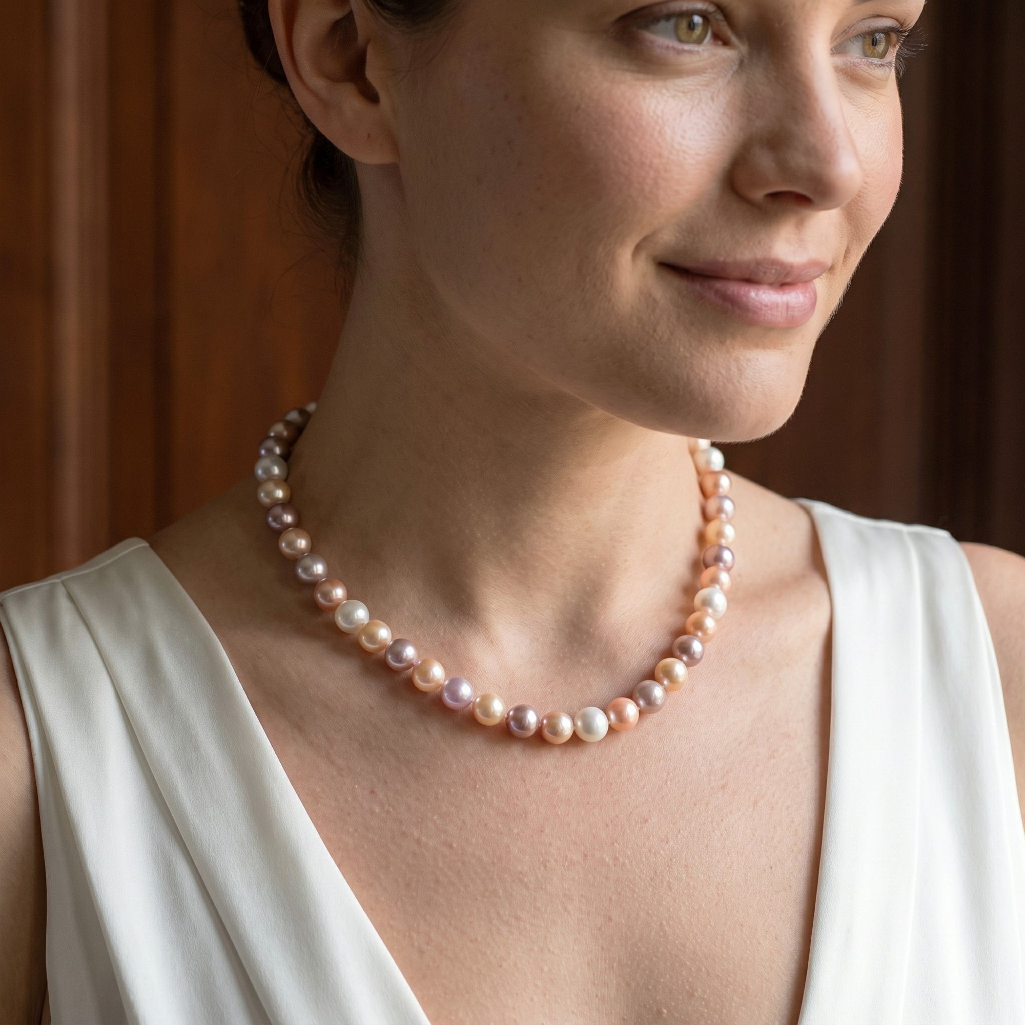 9.5-10.5mm Multicolor Freshwater Pearl Necklace- AAAA Quality