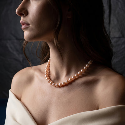 9.5-10.5mm Peach Freshwater Pearl Necklace - AAAA Quality