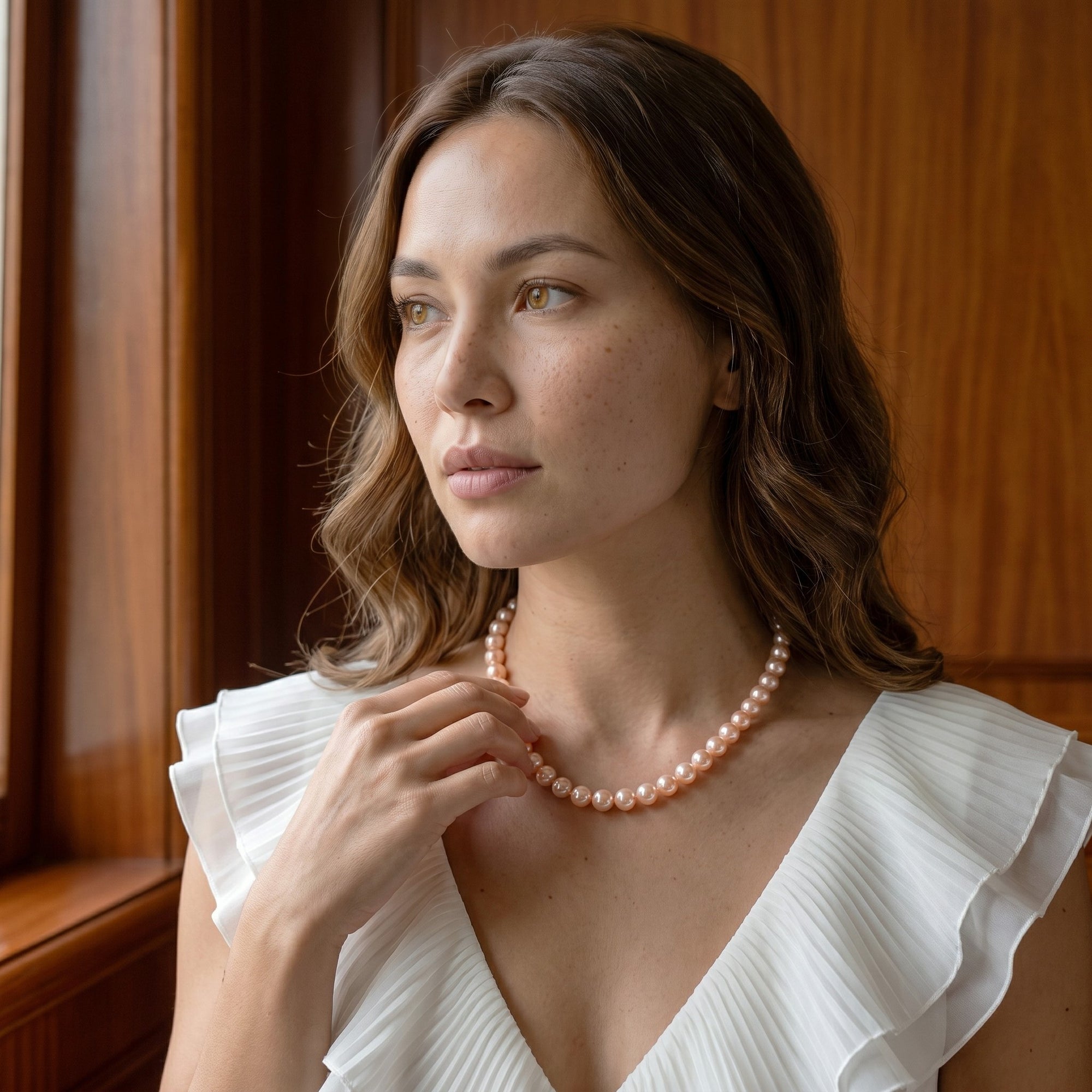 9.5-10.5mm Peach Freshwater Pearl Necklace - AAA Quality