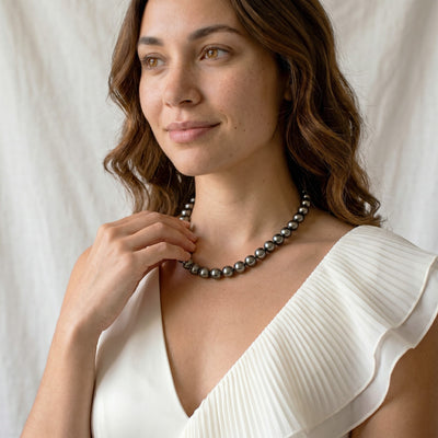 Tahitian True Round Pearl Necklace, 10.0-11.0mm - AAAA Quality