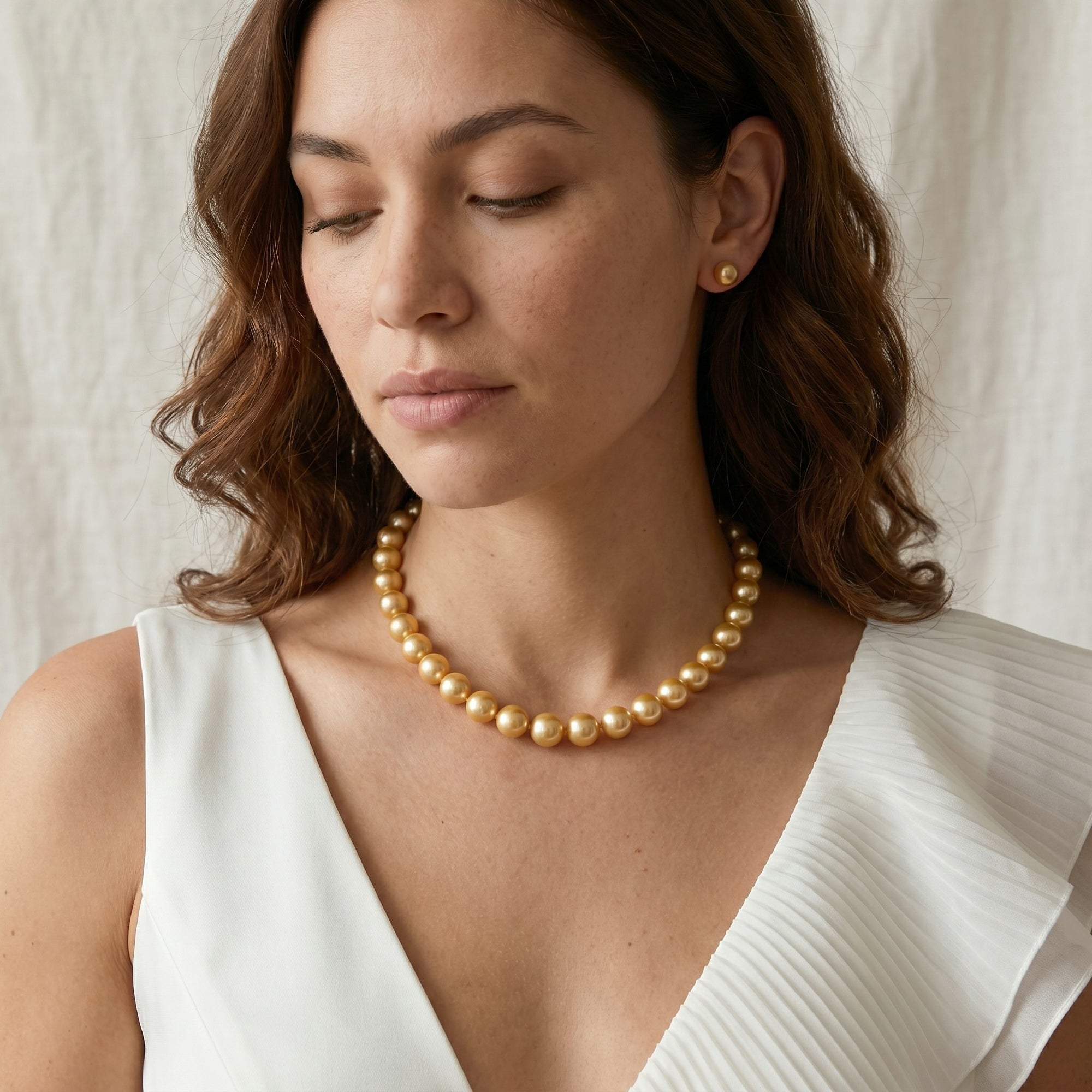 10-12mm Golden South Sea Pearl Necklace - AAAA Quality