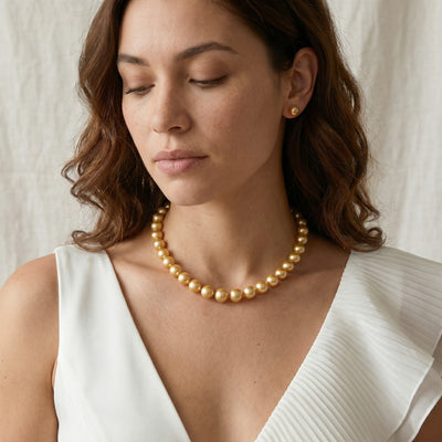 10-12mm Golden South Sea Pearl Necklace - AAAA Quality