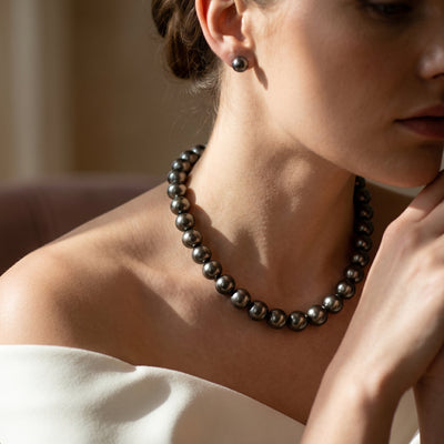 Black Tahitian True Round Pearl Necklace, 10.0-12.0mm - AAA/AAAA Quality