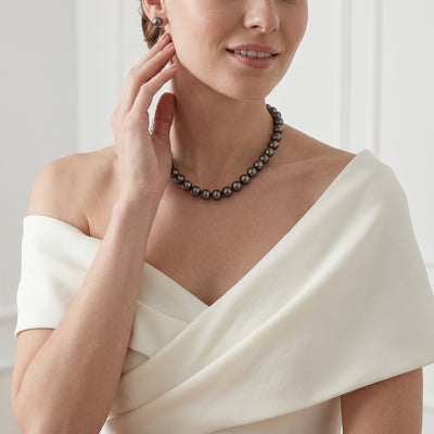 Black Tahitian True Round Pearl Necklace, 10.0-12.0mm - AAA/AAAA Quality