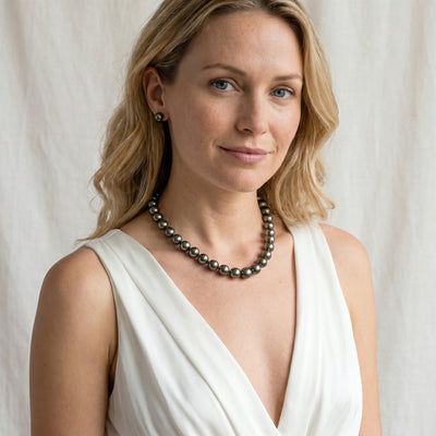 True Round Black Tahitian Pearl Necklace, 10.0-12.0mm - AAA Quality