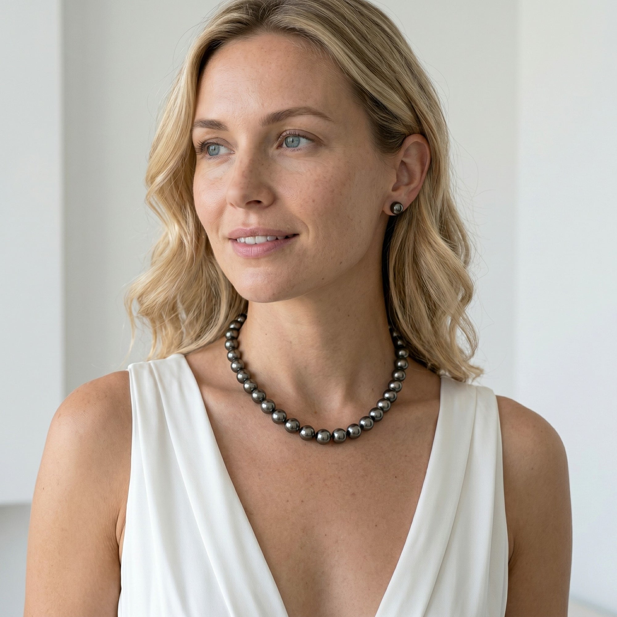 True Round Black Tahitian Pearl Necklace, 10.0-12.0mm - AAA Quality