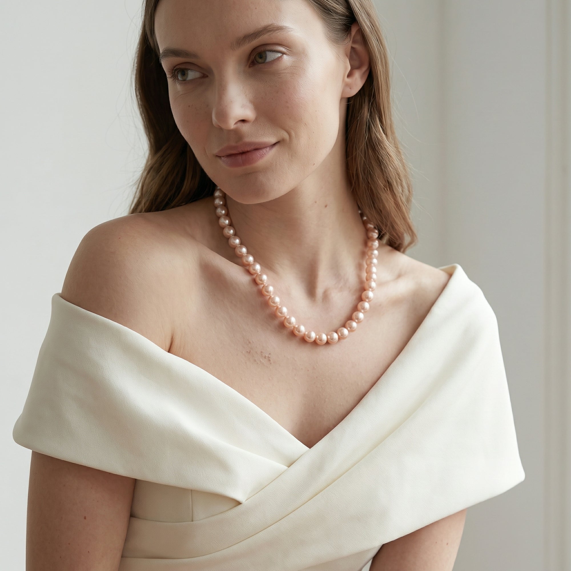 10.5-11.5mm Peach Freshwater Pearl Necklace - AAA Quality