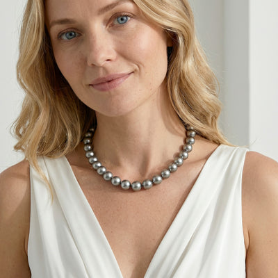 11-13mm Silver Tahitian South Sea Pearl Necklace - AAAA Quality