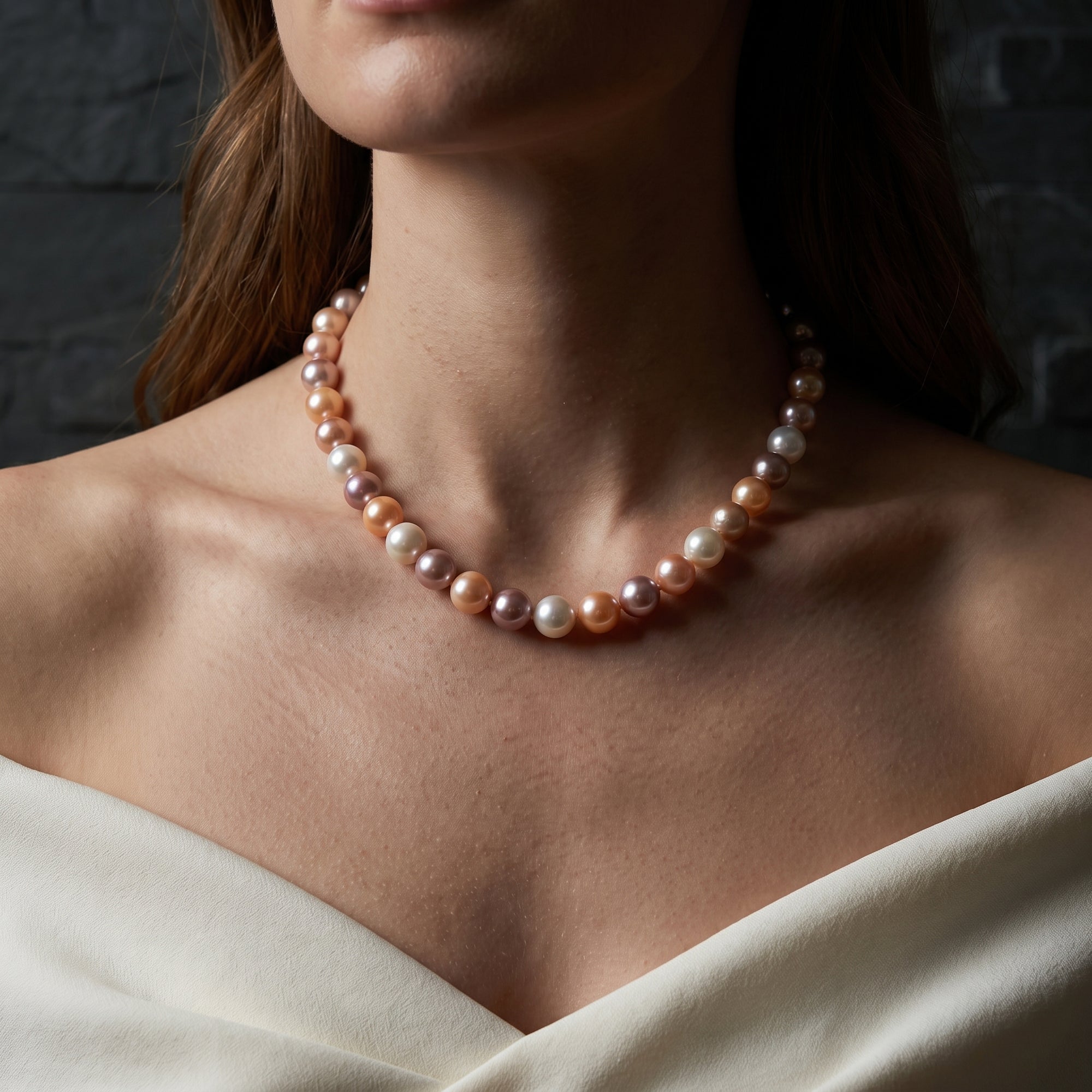 11.5-12.5mm Freshwater Multicolor Pearl Necklace - AAA Quality