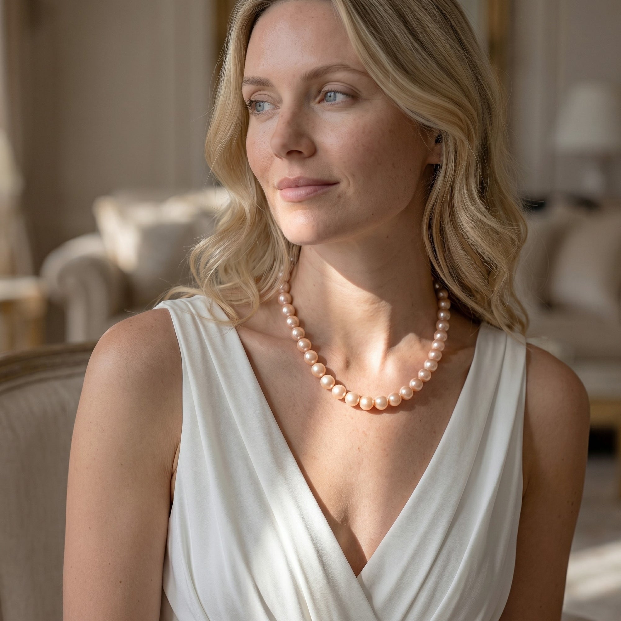 11.5-12.5mm Peach Freshwater Pearl Necklace - AAA Quality