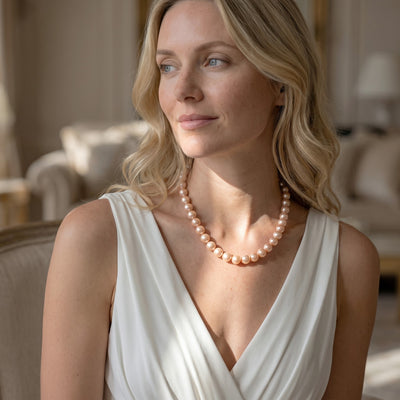 11.5-12.5mm Peach Freshwater Pearl Necklace - AAA Quality