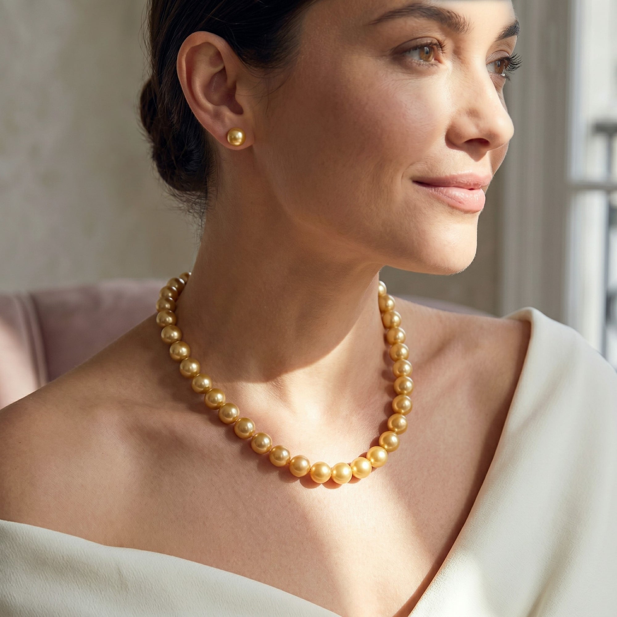 Golden South Sea Pearl Necklace, 12.0-15.0mm - AAA Quality