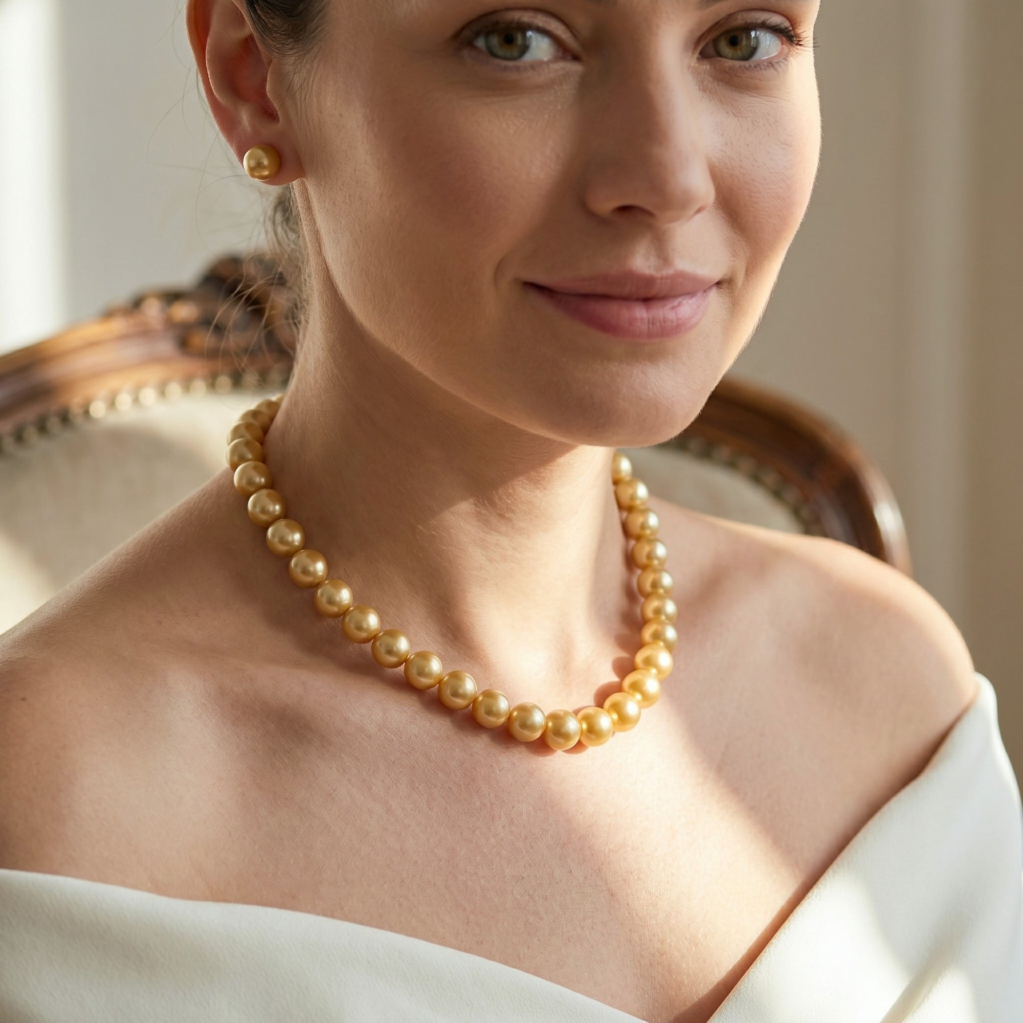 Golden South Sea Pearl Necklace, 12.0-15.0mm - AAA Quality