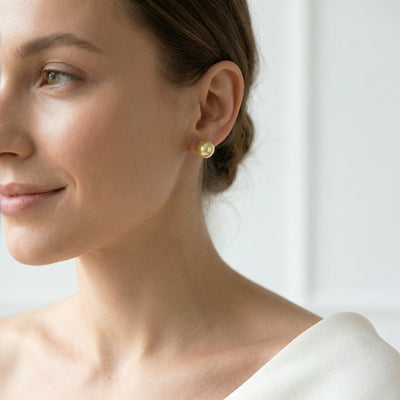 Golden South Sea Pearl Stud Earrings, 12.0-13.0mm