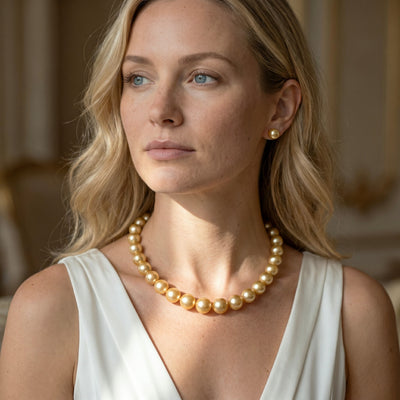13-15mm Golden South Sea Pearl Necklace - AAAA Quality