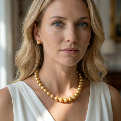 13-15mm Golden South Sea Pearl Necklace - AAAA Quality