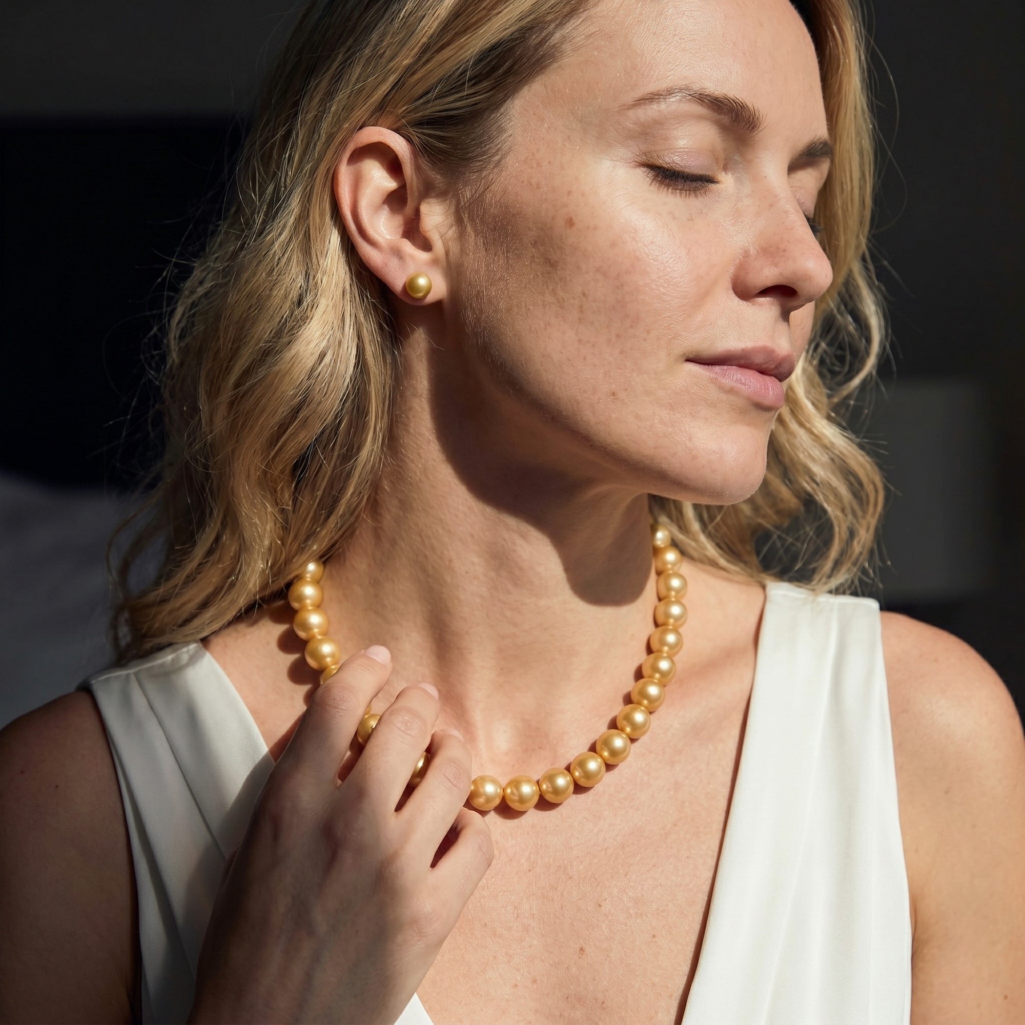 13-15mm Golden South Sea Pearl Necklace - AAAA Quality