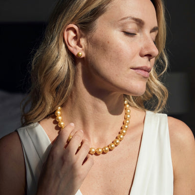 13-15mm Golden South Sea Pearl Necklace - AAAA Quality