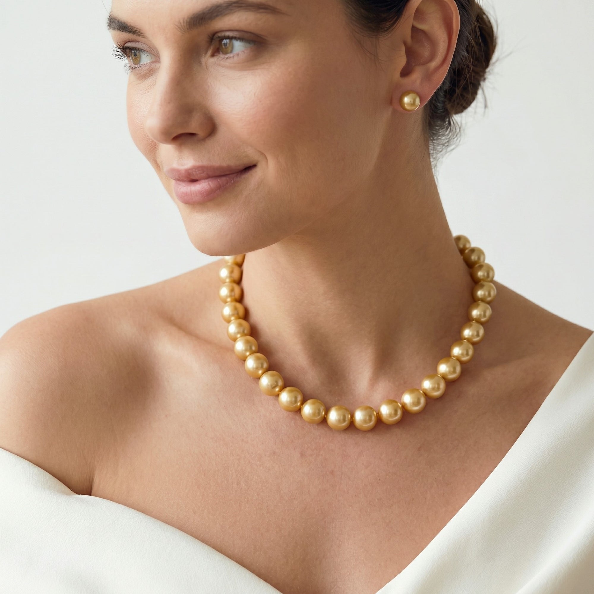 14-16mm Golden South Sea Pearl Necklace - AAAA Quality