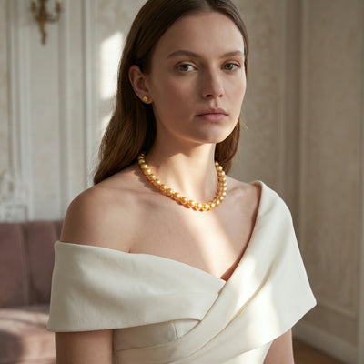 14-16mm Golden South Sea Pearl Necklace - AAAA Quality