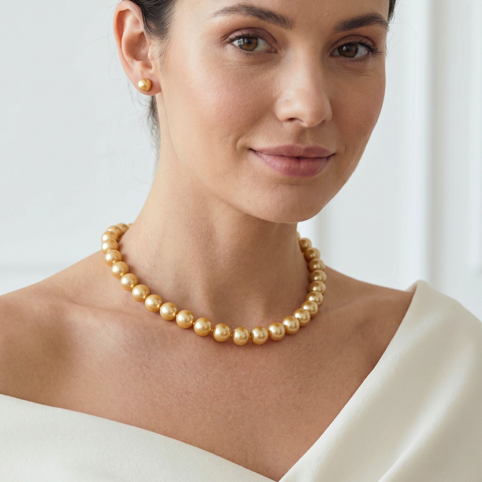 14-16mm Golden South Sea Pearl Necklace - AAAA Quality