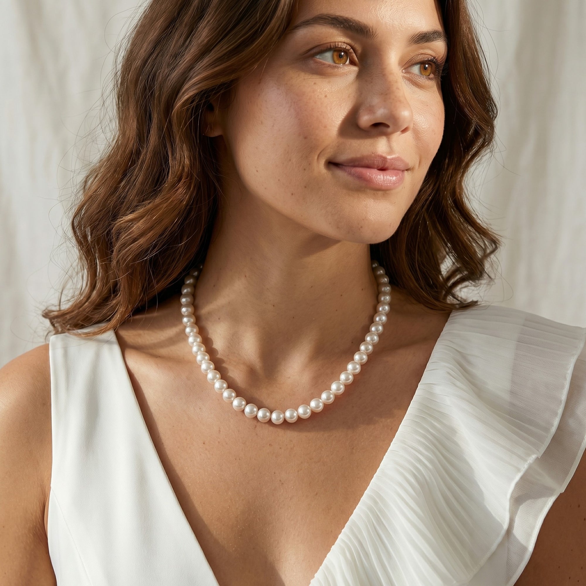 White Hanadama Japanese Akoya Pearl Necklace, 7.5-8.0mm