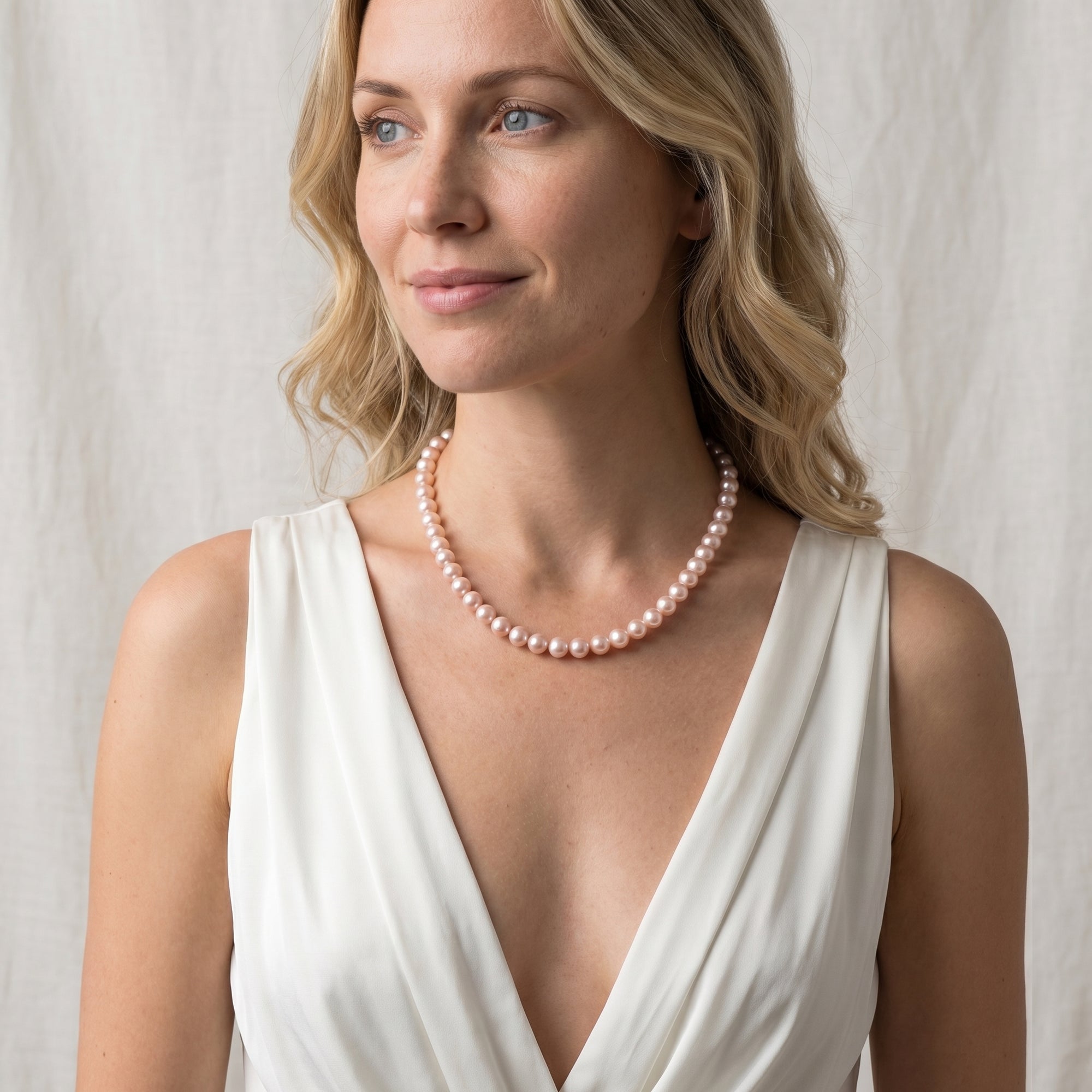 White Japanese Hanadama Akoya Pearl Necklace, 8.0-8.5mm
