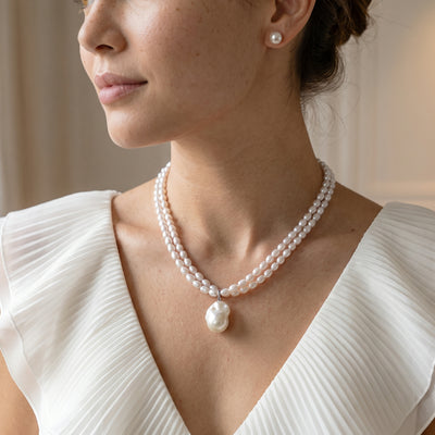 4.5-5.0mm Oval White Freshwater Pearl Double Strand Necklace