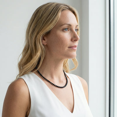 Black Japanese Akoya Choker Length Pearl Necklace, 5.0-5.5mm - AA+ Quality