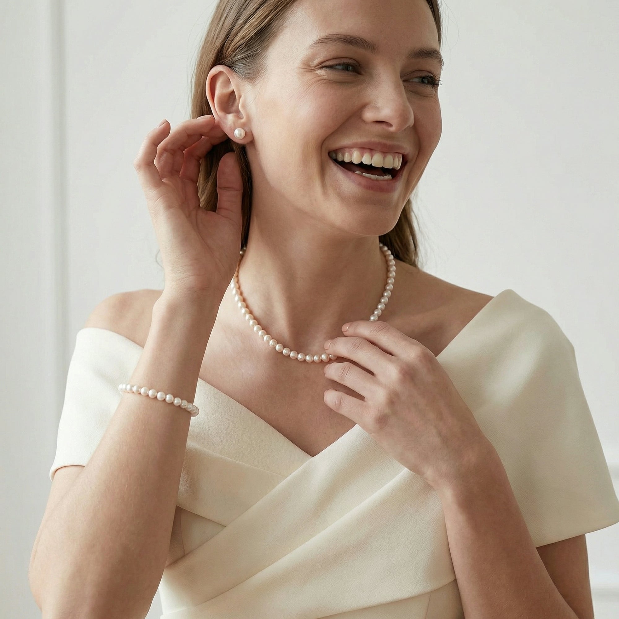 White Japanese Akoya Pearl Set, 5.5-6.0mm