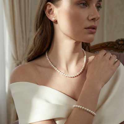 White Japanese Akoya Pearl Set, 5.5-6.0mm